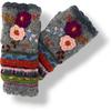 Ella Sussman Hand Knit Fingerless Embroidered 2 Flower Gloves Embroidered Wool Fleece Lined Texting Mittens Arm Warmers
