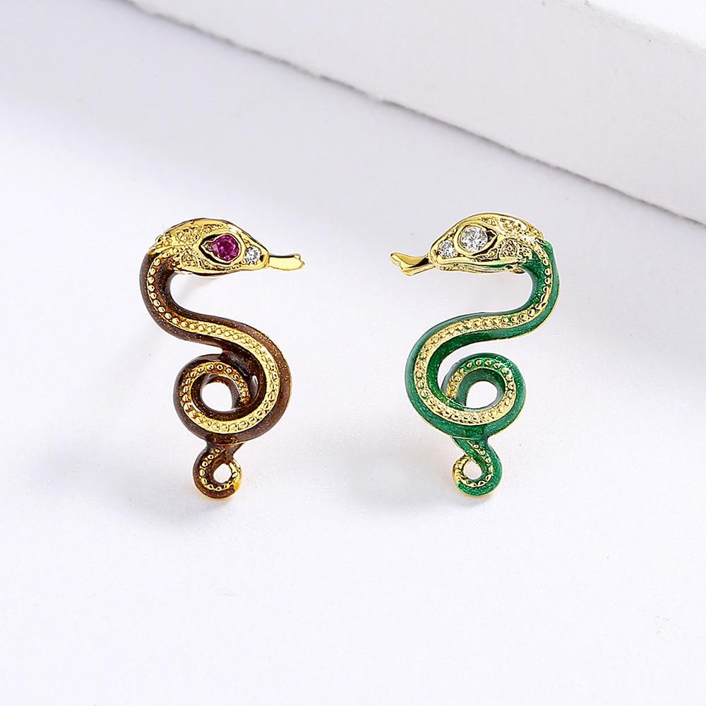 Domineering Exquisite Snake Earrings Asymmetric Women's Snake Earrings Colorful Handmade Enamel Jewelry Creative Party Jewelry