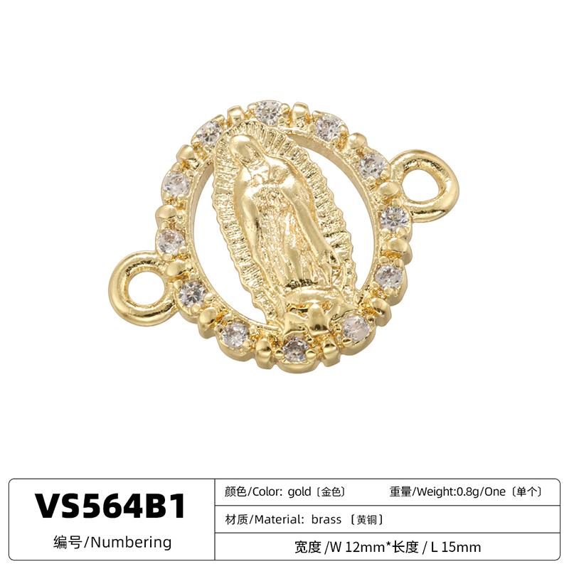 ZHUKOU Golden-plated Brass Catholic Virgin Mary Pendant Crafts Double Holes DIY Bracelet Necklace Accessories