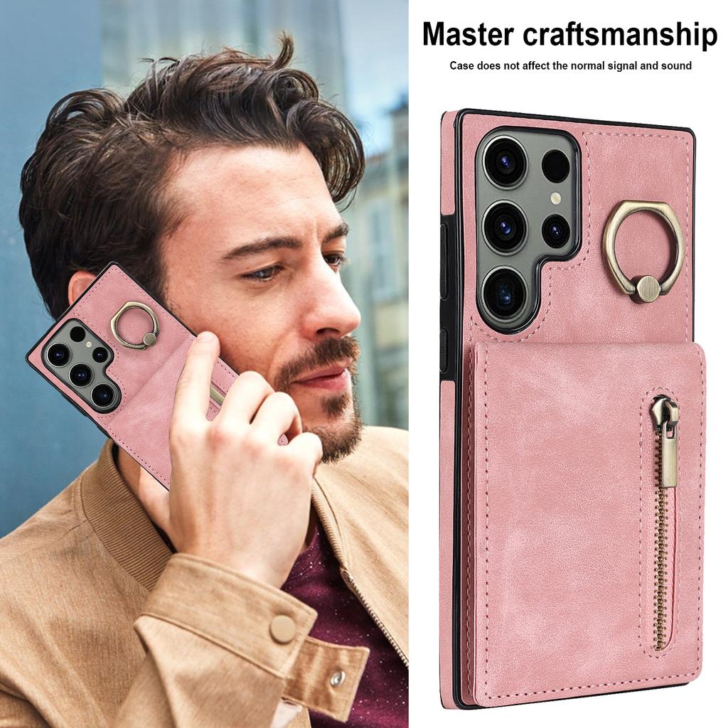 Kickstand Phone Cover for Samsung Galaxy S23 Ultra RFID Blocking PU+TPU Wallet Phone Case