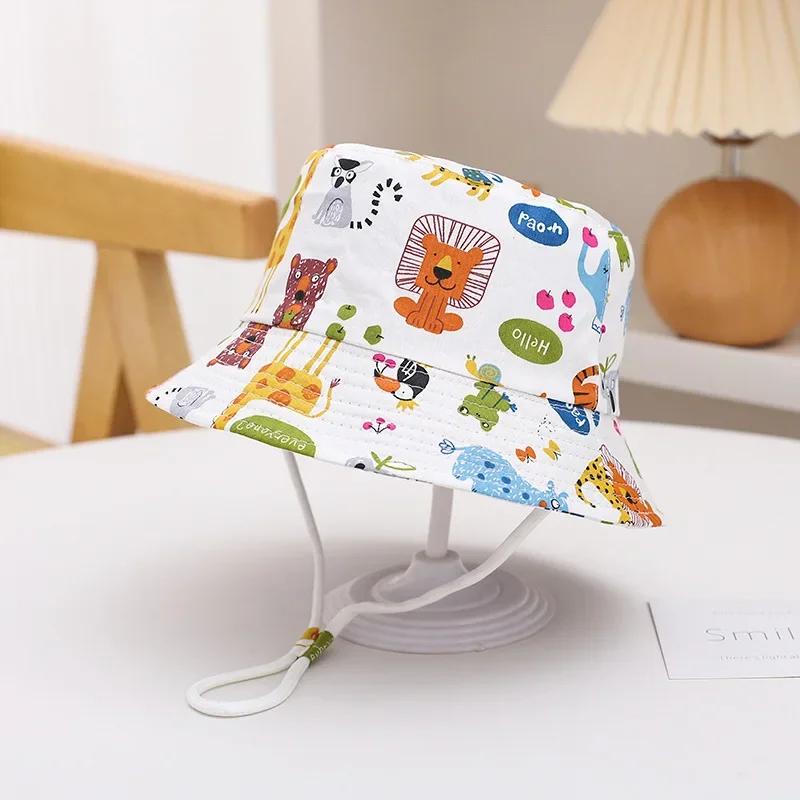 Baby Sun Hat Summer Kids Cartoon Dinosaur Print Soft Cotton Bucket Hat For Girls Boys Panama Beach UV Protection Cap Children