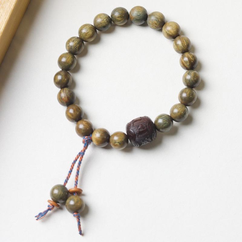 Green Sandalwood Double Strand Buddhist Bead Bracelet: 0.6 Jade Style for Men and Women