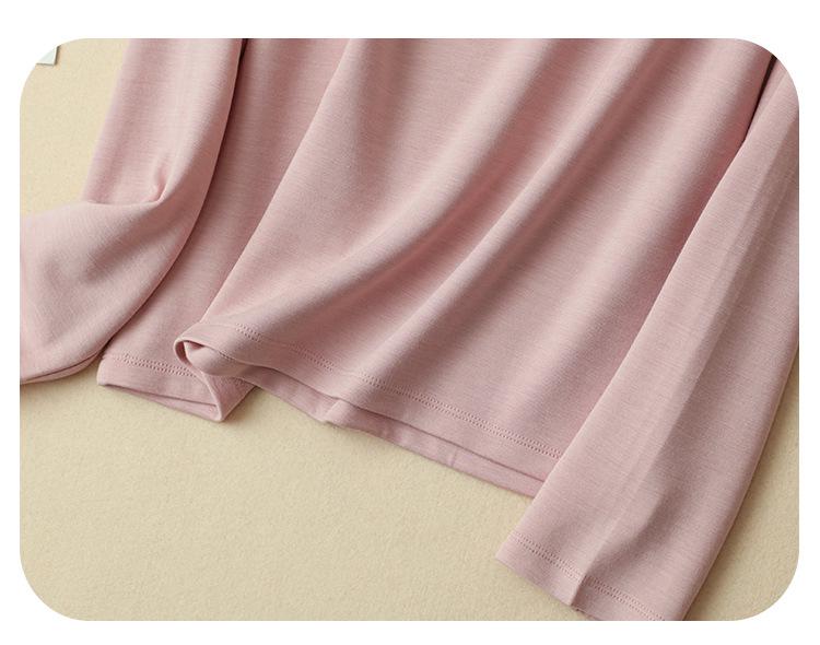 Damen Langarm-Basisshirt aus 250g Maulbeerseide mit gebürstetem Fleece und kleinem Stehkragen für den Herbst