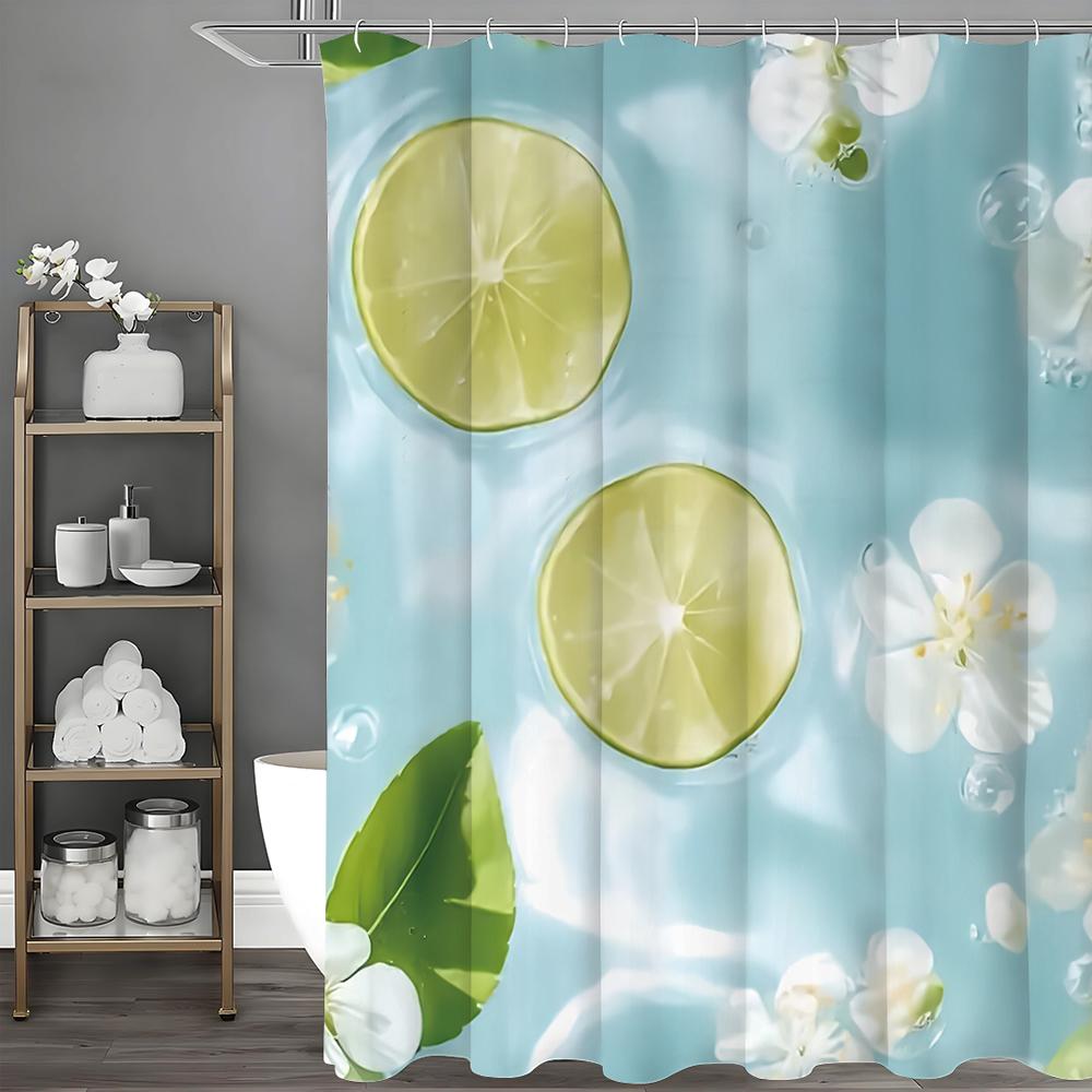 Summer Lemon Flower Shower Curtain, Bathroom Decorative Shower Curtain, Waterproof Shower Curtain with Hooks