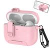 KEYSION with Carabiner Lock Phone Stand Protective Earphone Case for AirPods Pro 3 Pro 2 Soft TPU+PC Shockproof Cover for AirPods 4 3 2 1