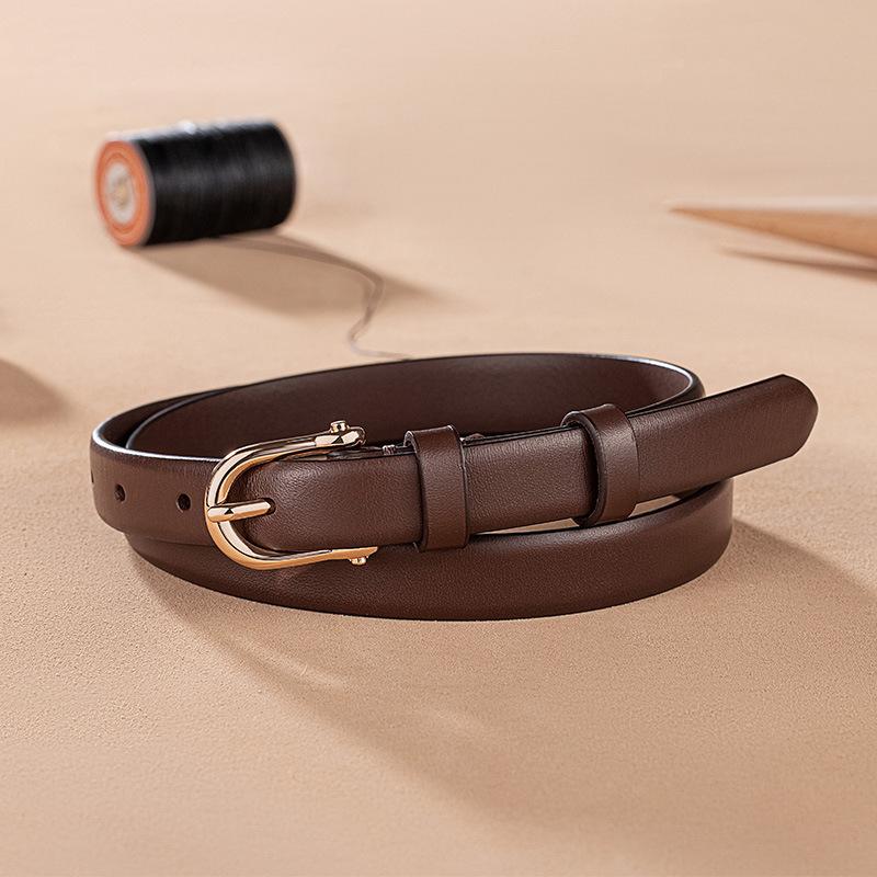 Guangzhou Top Layer Cowhide Thin Belt for Women Fashion Versatile Genuine Leather Korean Belt for Women High End Decorative Cowhide Belt