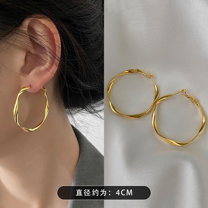 Cold wind Irregularly distorted earrings Women's unique earrings New popular high-end French circle earrings