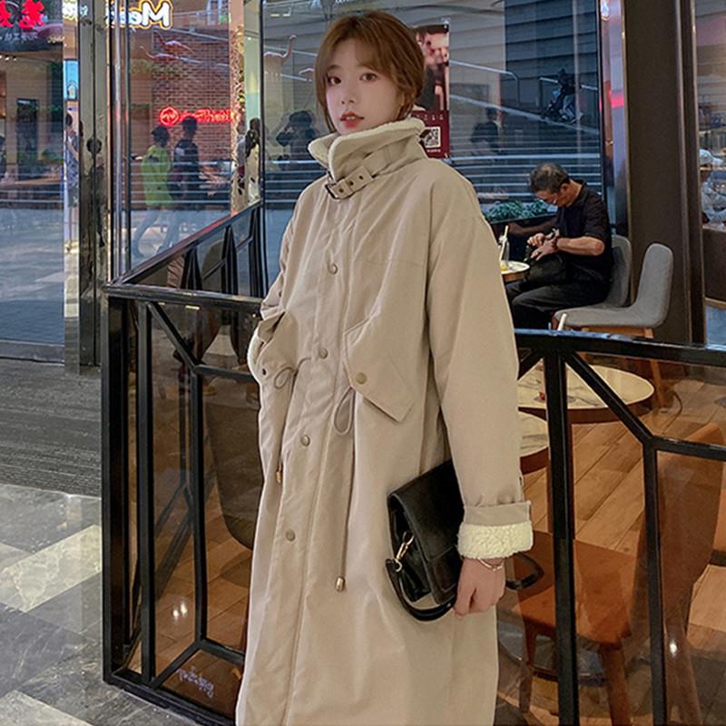 Cappotto spesso in lana d'agnello con velluto, Cappotto in cotone, Lunghezza media, Largo sopra il ginocchio