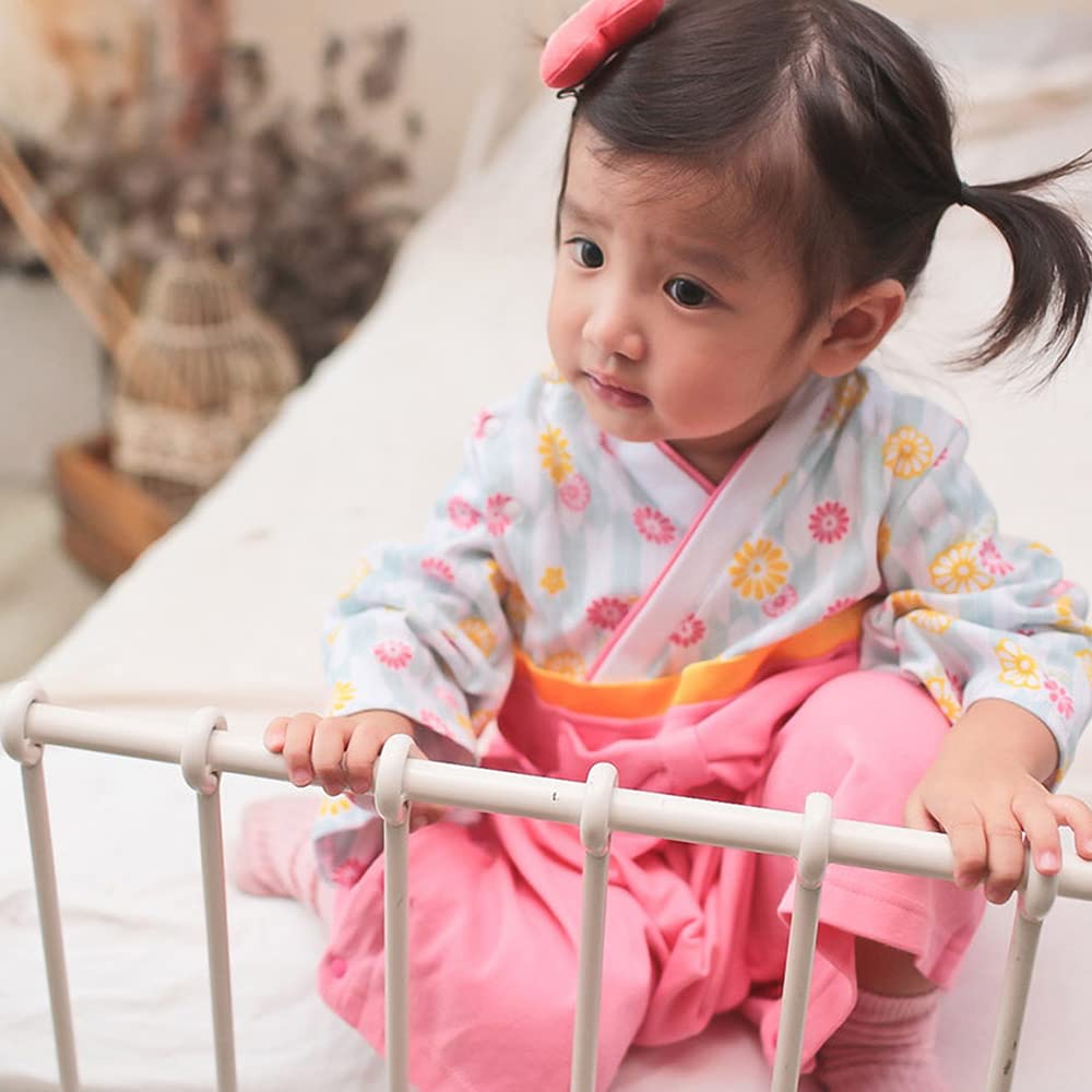 nobistar Hakama Romper for Girls, Sizes 70, 60, and 80cm, for Newborns, Babies, and Kids, Perfect for Girls' Festival (Ky37301-70-SPNK)
