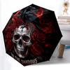 1pc Sturdy 8-Bone Auto Umbrella, Gothic Dark Rose Skull Bloom Umbrella, Digital Printed, Foldable Umbrella for On-the-Go Outdoor Use