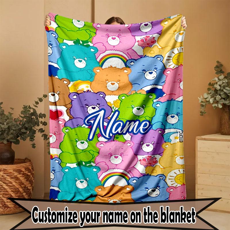 Custom Name Personalized Care Bears Print Blanket, Home Decor, Bedroom, Sofa, Camping, Couch, Gifts for Birthday Christmas