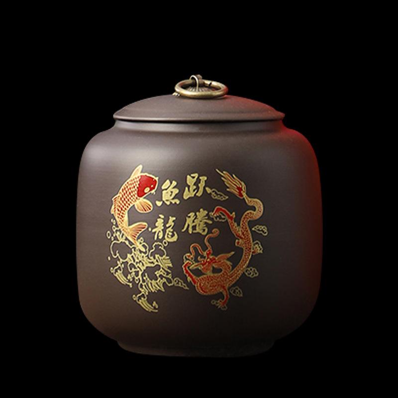 

Ceramic sealed jar Retro black purple clay teas can Black white Pu erh tea universal tea storage tank Tea box storage can