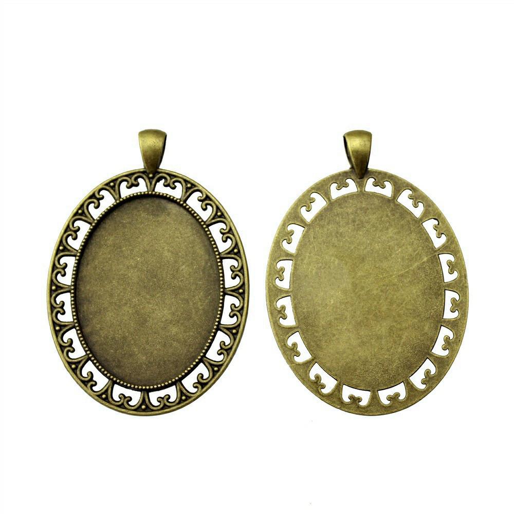 Antique Ornate Oval Bezel Pendant Base For Jewelry Making Fit 30x40mm Blank Tray