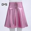Womrn Club Skirt Glossy Surface Faux Leather A Line Loose Hem Elastic Waist High Waist Pleated Soft Performance Cocktail Party Mini Skirt