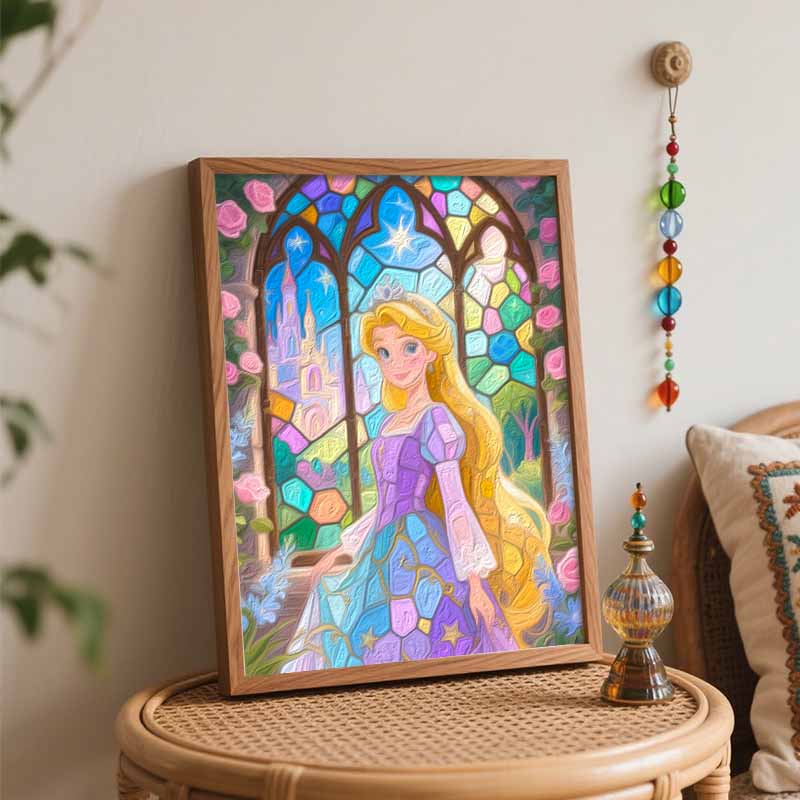 Disney Princess Stained Glass Painting by Numbers Hand Filled Drawing Art Kit Home Decor