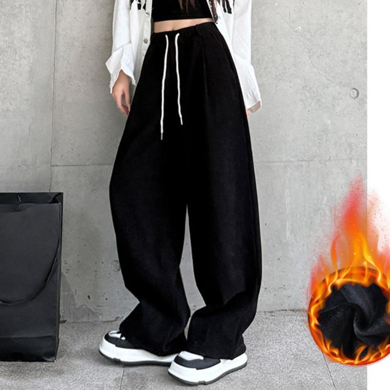 

Corduroy Sports Pants for Women In Autumn and Winter Thickened Small Person with High Waist Loose Slim Drawstring Straight Floor Wide-leg Pants XL