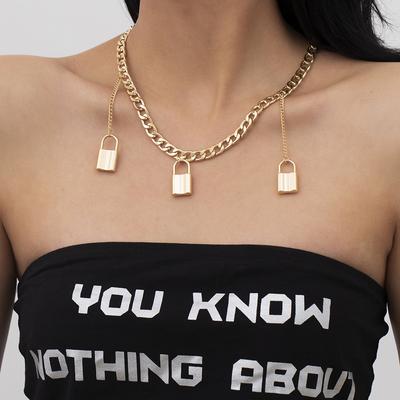 European And American Fashion Jewelry With Simple Personality Punk Fashion Lock Pendant Necklace Tassel Clavicle Alloy Necklace