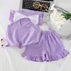Girls Summer Sweet Bow Tie Flutter Sleeve Ruffle Shorts Two Piece Set Baby Lace Homewear Outfit