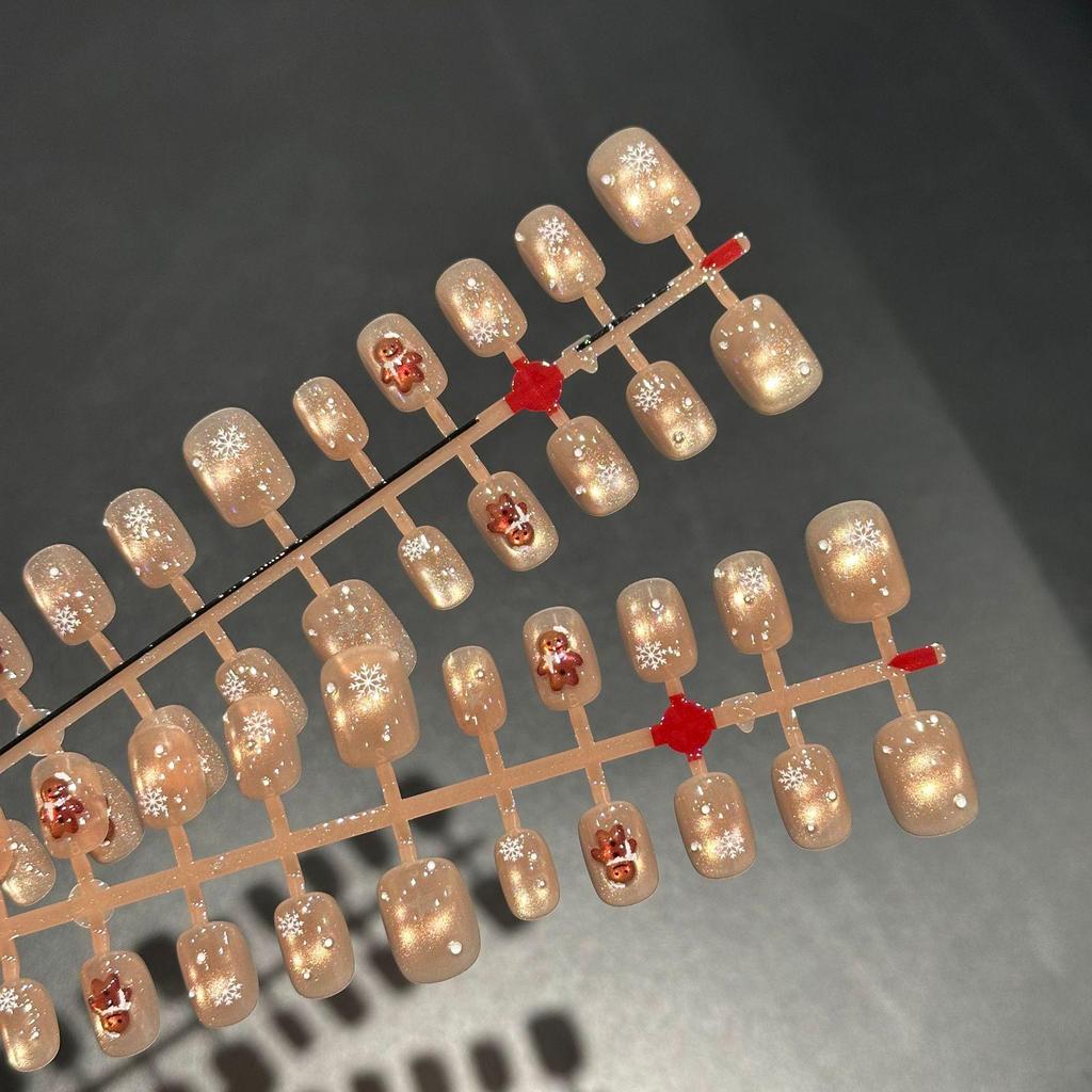 Wearable Resin Gingerbread & Snowflake Cat Eye Nail Art - Handmade, Brightening Polka Dot Design