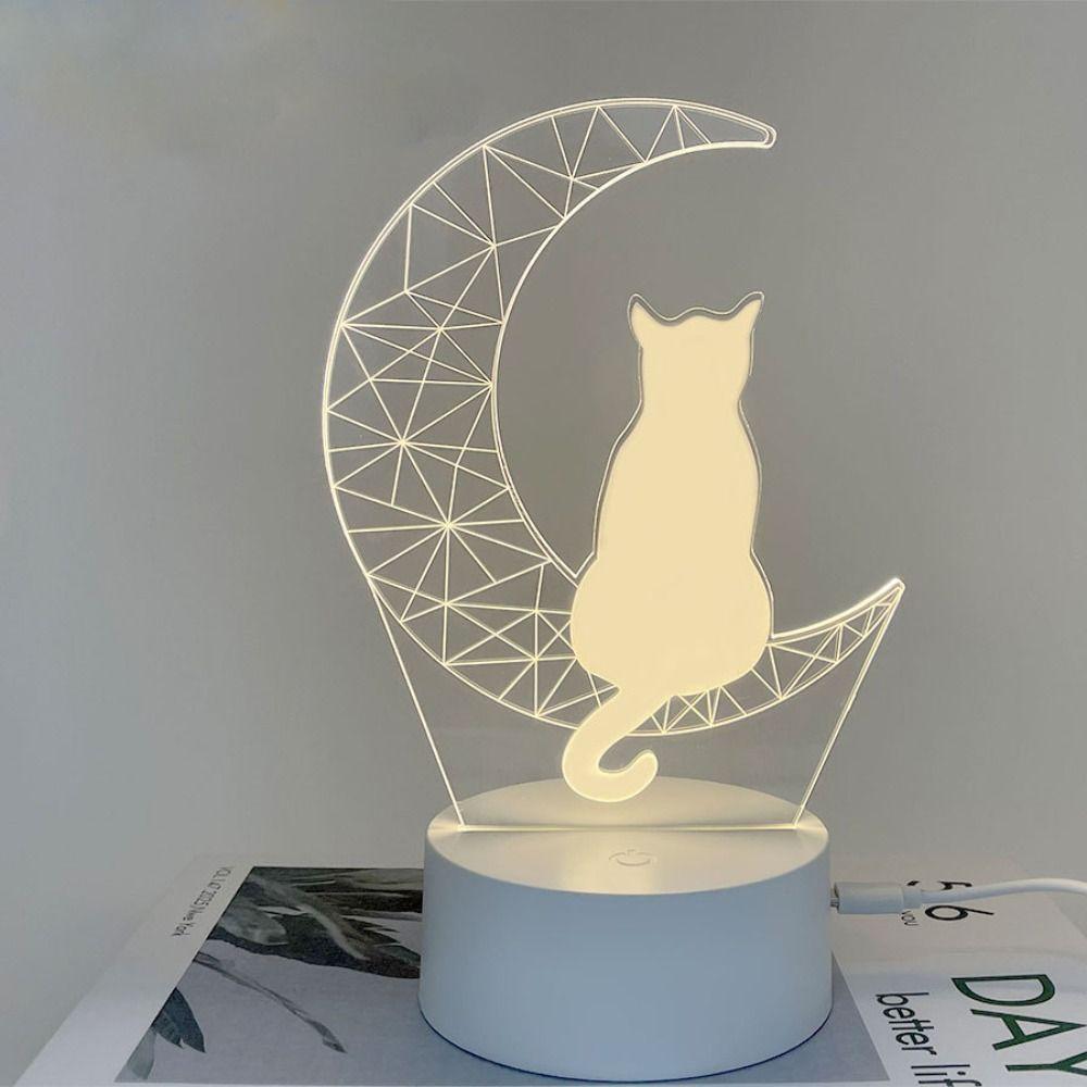 Creative Moon Cat Figure Nightlight Acrylic Table Lamp Sleep Light Sleep Lights  Bedside