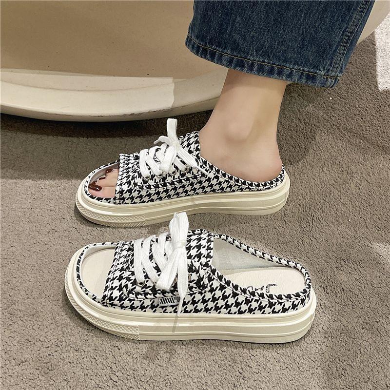 

Холщовые тапочки на толстой подошве для женской верхней одежды, Крутые тапочки 2025 новый стиль, Модные летние полутапочки Баотоу для женщин 35