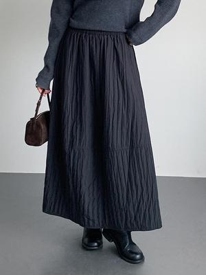 Ou Fan Damen Schlankmachender Schwarzer Midi-Rock: Elastischer Bund, Hüftbedeckend, Herbst/Winter Stil #11017