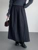 Ou Fan Women's Slimming Black Midi Skirt: Elastic Waist, Hip-Covering, Autumn/Winter Style #11017