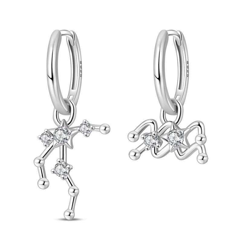 12 Constellation Series Earrings 925 Sterling Silver Women 2025 Zircon Ear Studs Sparkling Pave Hoop Earring Jewelry Gift