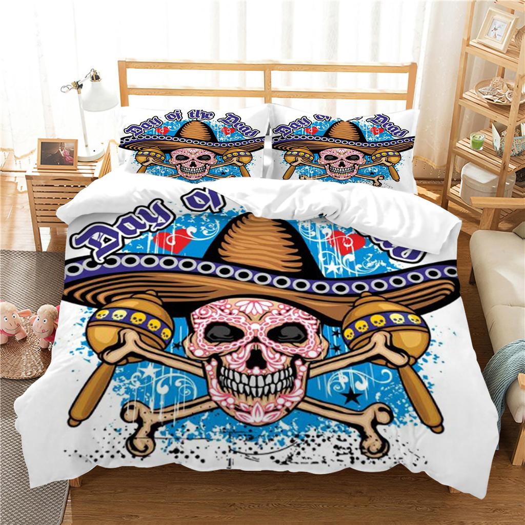 Design-Bettbezug-Set, 3D-Schädel-Druck, Bettwäsche-Set, cooler Bettbezug, Polyester-Bettbezug, King-Size-Queen-Size-Bettwäsche