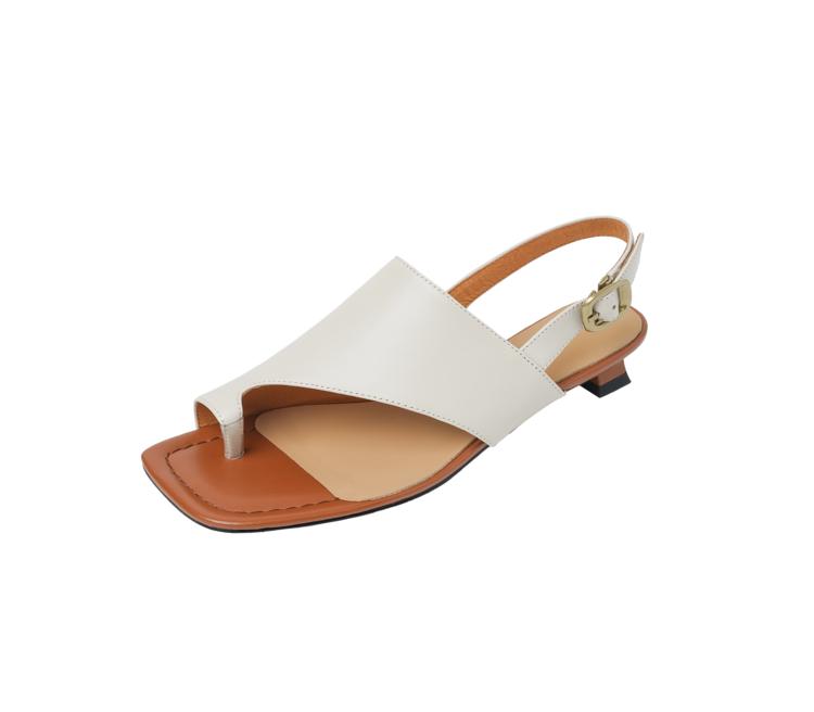 Fashion NEW Summer Women Sandals Genuine Leather Shoes for Women Square Toe Kitten Heel Shoes Concise Open Toe Shoes Ankle Strap Sandals