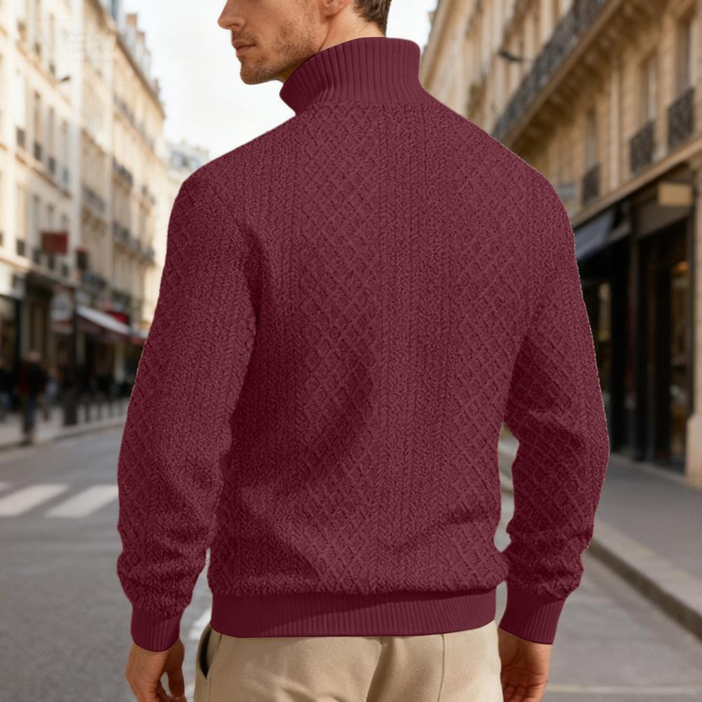 Pánská ležérní volná jednobarevná outdoorová sportovní mikina s texturou, stojáčkem a zipem, s dlouhým rukávem