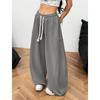 Women's  Fashionable Loose Solid Color Elastic Waist Pocket Straight Leg Casual Pants
