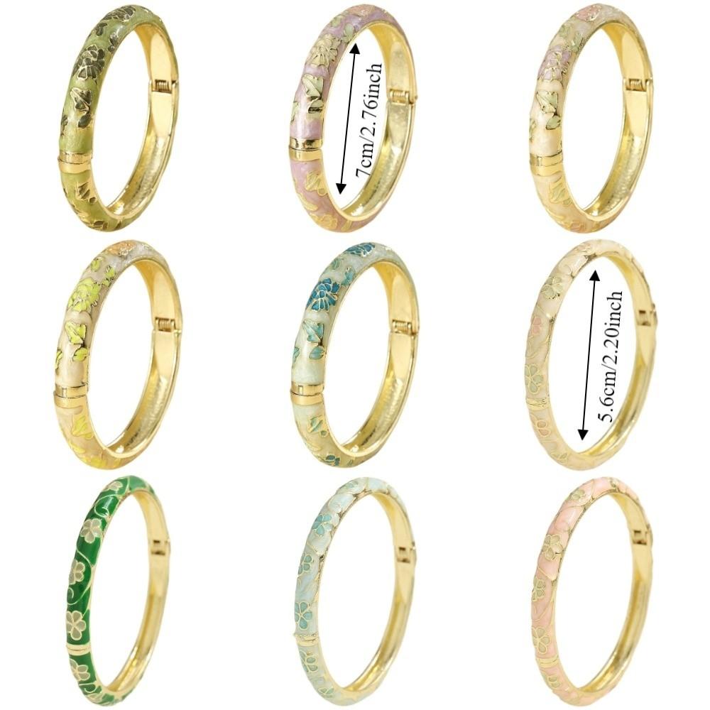 Enamel Floral Vintage Cloisonne Bangle Traditional Women's Hand Bracelet Flower Leaf Bangle Girls