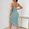 Women's Fashion Strap Pleated Vented Backless Dress