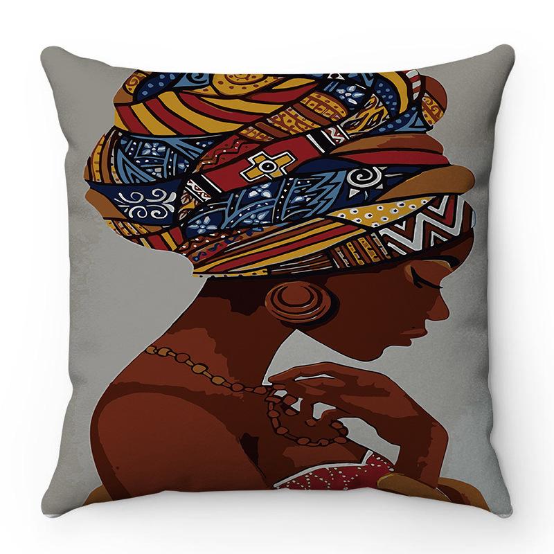 African Women Creative Collection Digital Printing Short Plush Pillow Covers For Car Sofa Office Cushion Cover Home Goods
