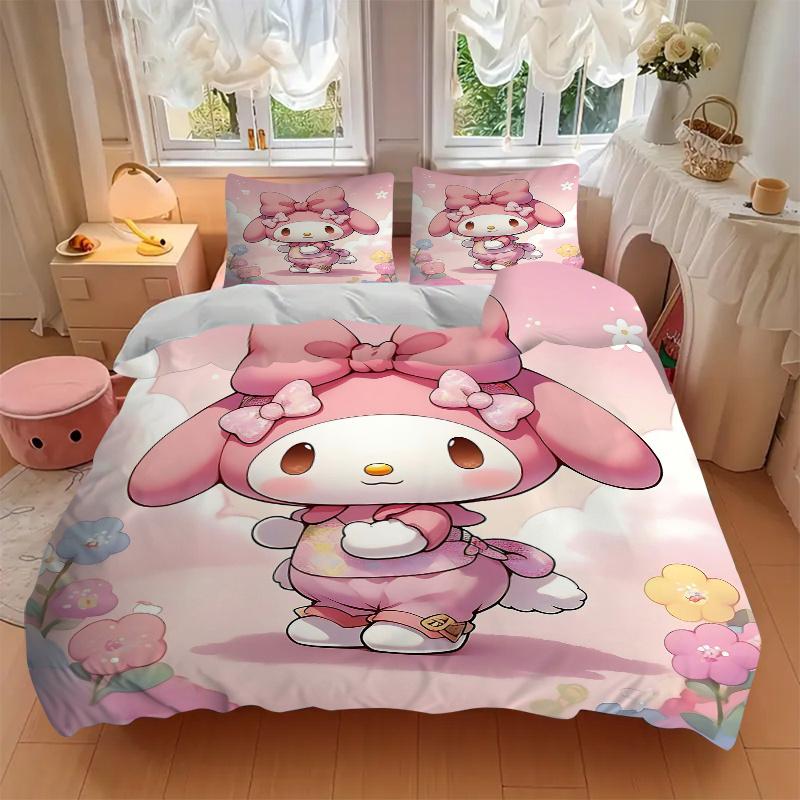 3pcs Charming My Melody Bedding Set - Includes Quilt Cover and Pillowcases, Suitable for All Seasons- Ideal Gift for Family and Friends.H009
