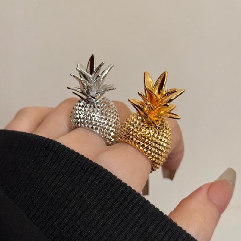 Retro Stackable Pineapple Rings Metal Design Hand Jewelry Accessory Alloy Texture Suitable for Fashion Women Present