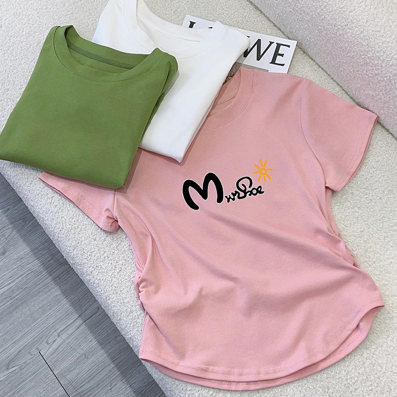 Women's Pure Cotton Short Sleeve T-shirt, 2025 Summer Korean Style Slimming Fashion Top