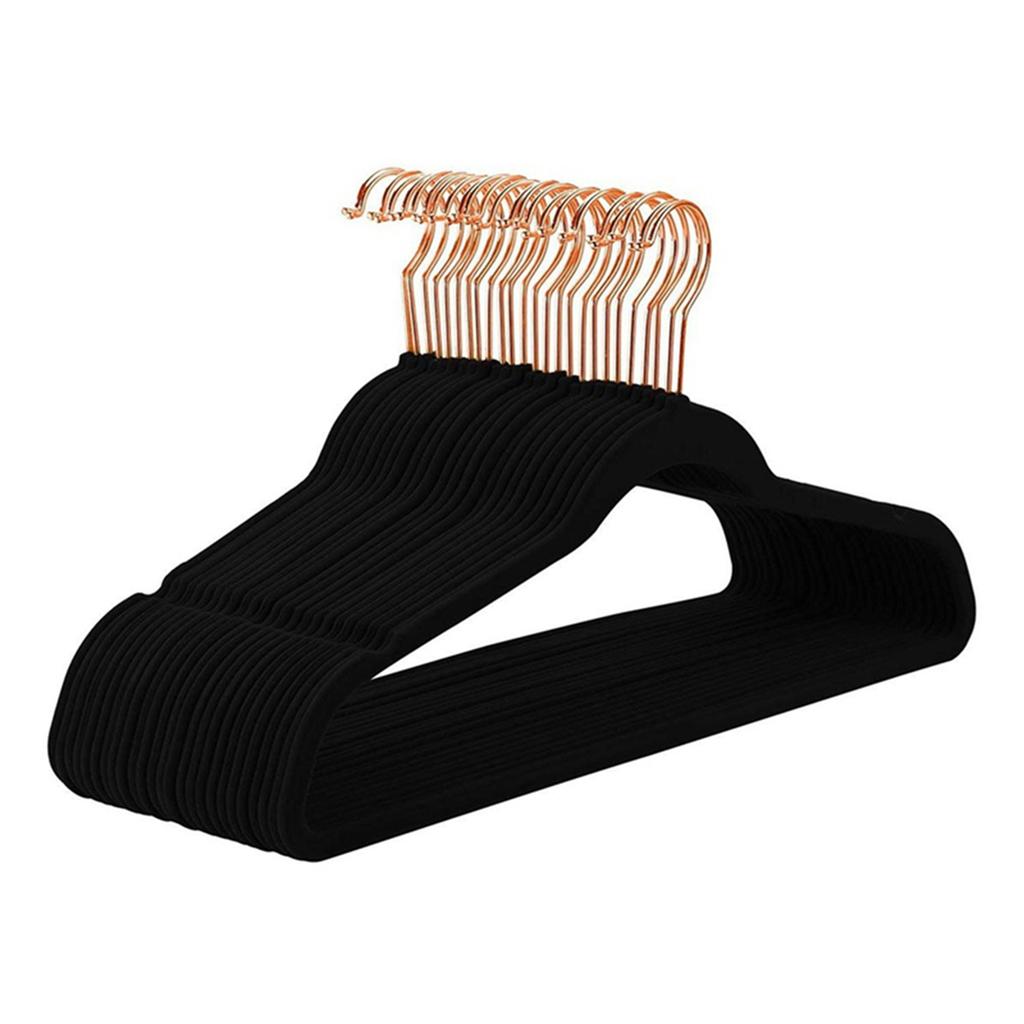 ABFI 20X Slim Velvet, Non-Slip Suit Clothes Hangers Coat Hanger, Black Rose Gold Hook