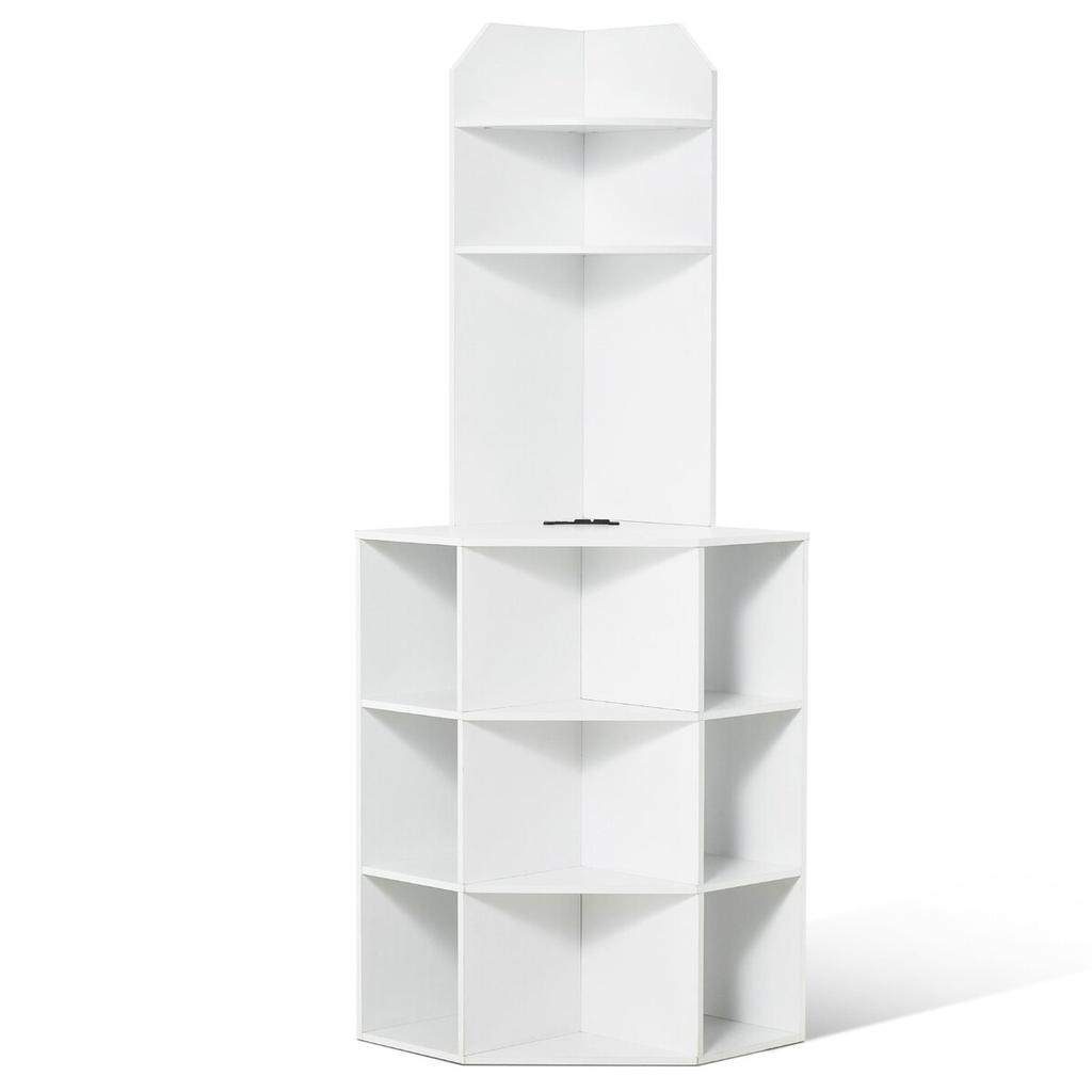 64" Corner Storage Cabinet with Charging Station Adjustable Shelves White