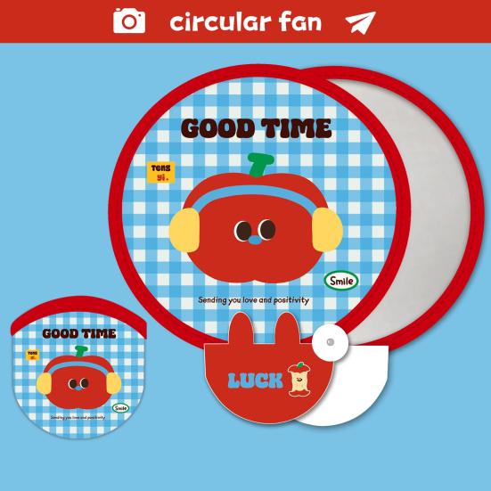 Cartoon Folding Round Fan with Photography Reflector Portable Lightweight Pocket Size Outdoor Travel Camping Summer Handheld Fan