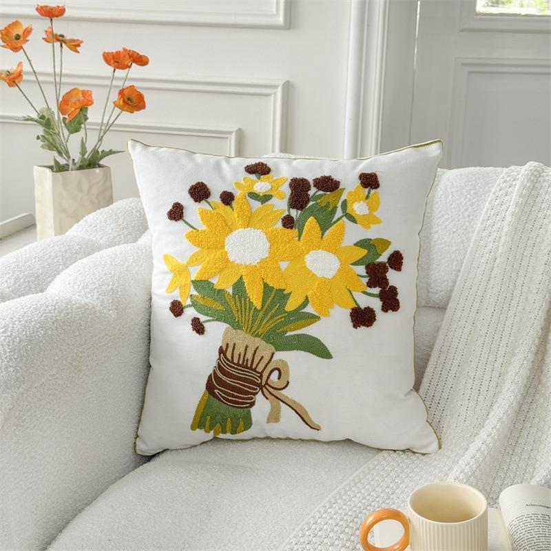 Yellow Tulip Flower Cushion Cover 2D Peach Skin Pillow Case Nordic Floral Throw Pillows For Sofa Living Room Home Decor Office