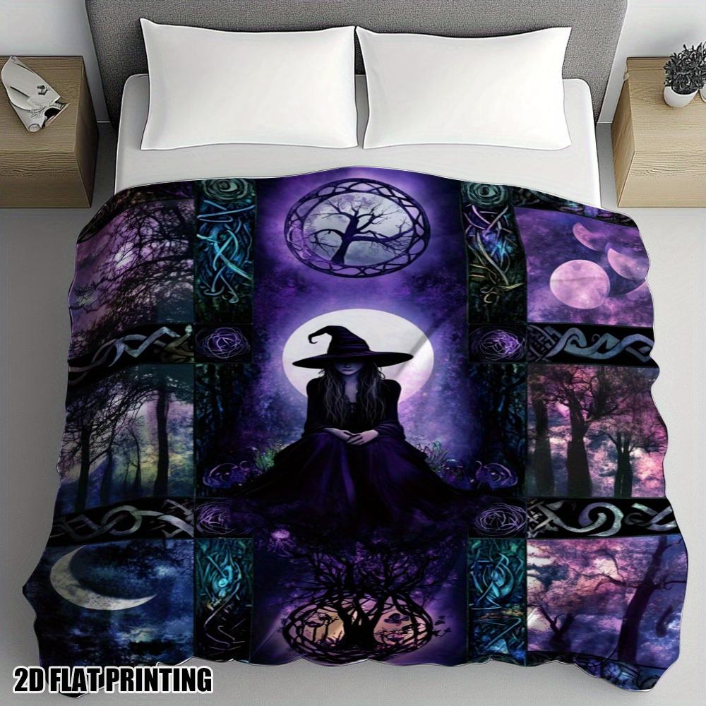 Mysterious Forest Magic Moon & Witch Art Blanket - Soft All-Season Multi-Purpose Throw for Bed, Sofa, Chair & Car Decor