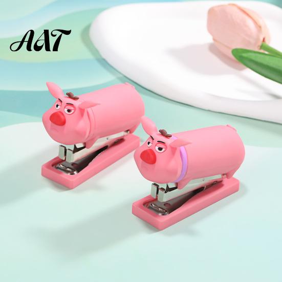 Functional Stapler for Receipts And Crafts Mini Cartoon Stapler, Cute Pig Shape, Portable Lightweight PVC Back to School Shell Binding Tool, Handheld