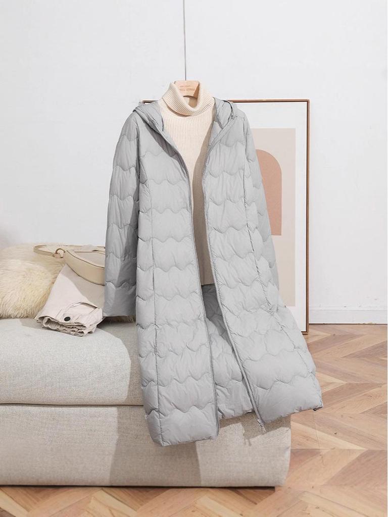 Women's Lightweight Plus Size Hooded Down Coat - Long, Warm, Loose-Fit for Middle-Aged/Elderly Winter Wear