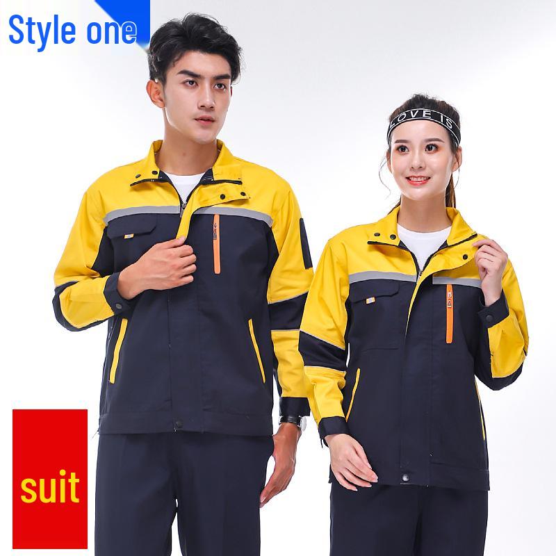 Men's Cotton Workwear Set: Durable Spring/Autumn Long Sleeve Uniform for Workshop and Repair with Printing.