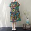 New 2025 Plus Size Summer Dress Printing Women Basic Casual Short Sleeve Dress Loose Long Dress