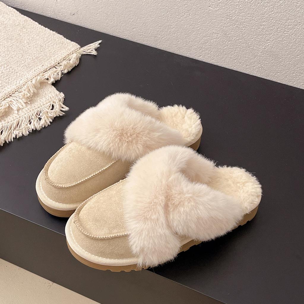 Mao Mao slippers women wear new comfortable simple casual lazy plush bag head sangpo wool slippers women