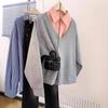2025 Early Autumn Korean Style Grey Two-Piece Hoodie Jacket for Women, Loose Fit with Polo Collar