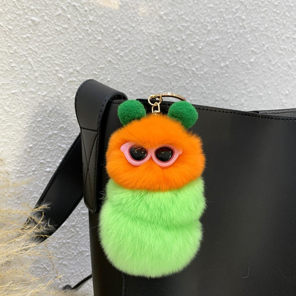 Rex Rabbit Hair Cute Vacation Caterpillar Pendant Bag Pendant Cartoon Plush Car Keychain